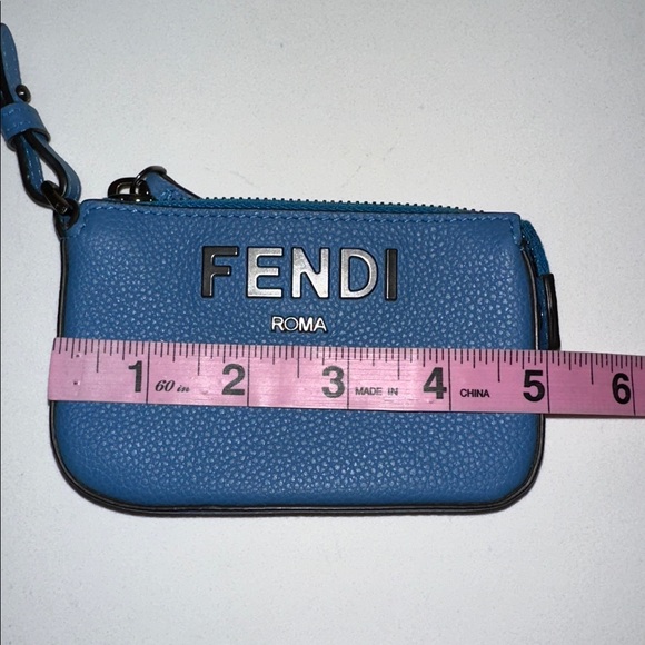 Fendi blue calf leather porta monete small card case pochette w logo lanyard - Picture 11 of 14